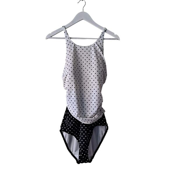 Talbots Miraclesuit One Piece Swimsuit High Neck Mixed Dot Black & White Size 16 - Picture 3 of 15